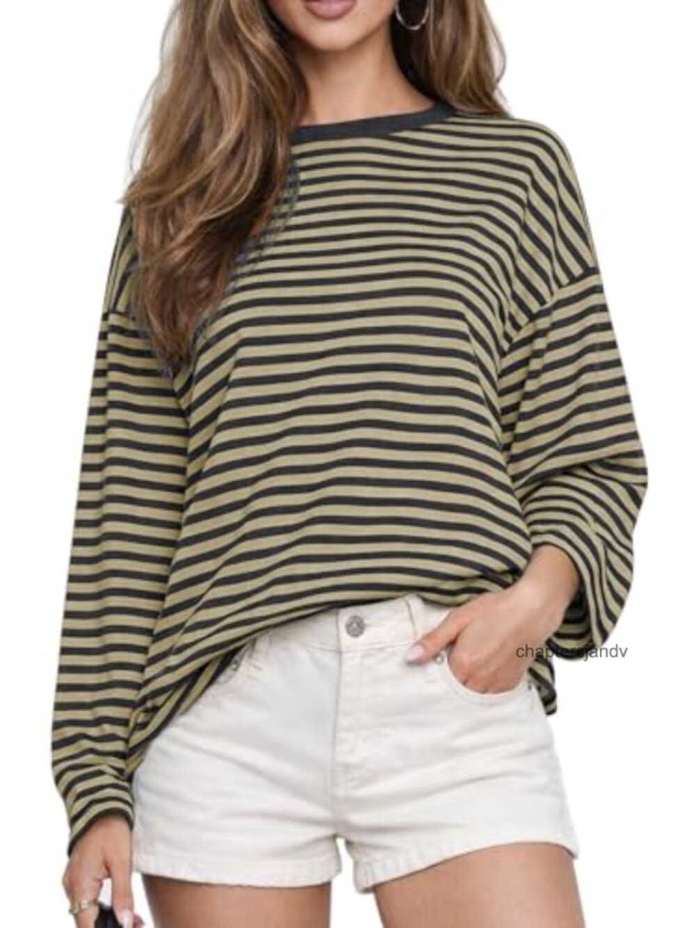 Women's Oversized Striped Long Sleeve T Shirt Casual Fall Tee